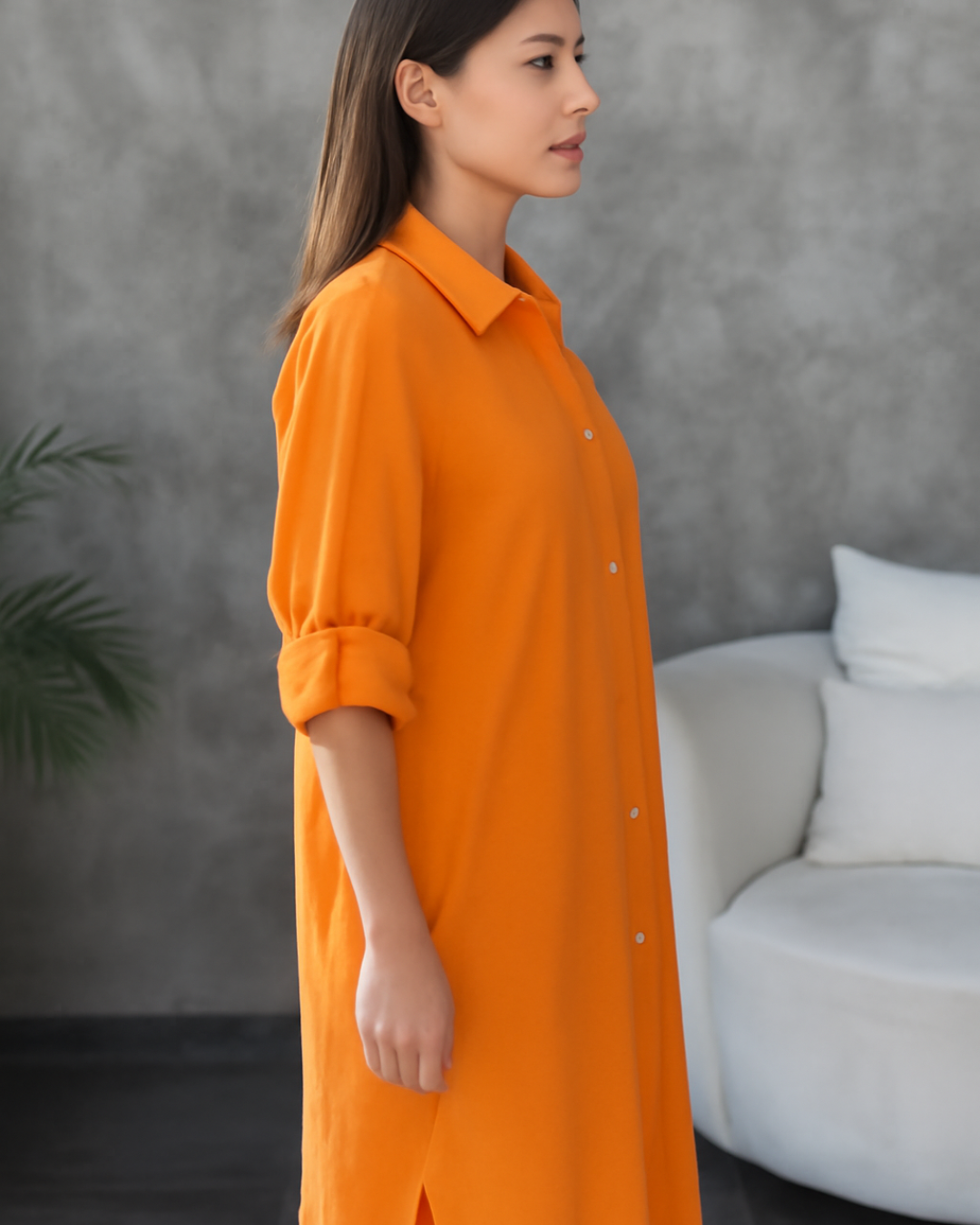 Vestido Camisero Holgado de Tela Fresca