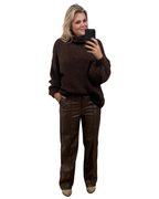 Pantalones rectos de cuero con cintura cómoda para mujer®