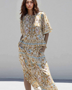 Blusa Boho Azul marino con Estampado de Conchas y Estrellas de mar®