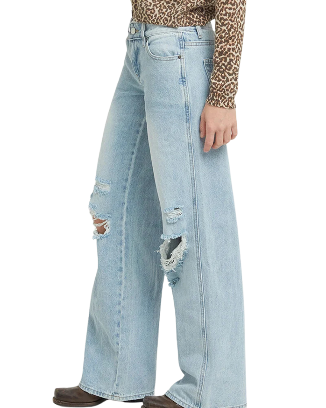 Vaqueros de mujer de corte recto con efecto desgastado y modernos rotos®