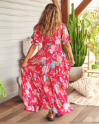 Vestido Largo con Escote en V y Mangas Elásticas®