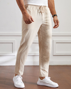 Pantalón con Corte Recto y Cintura Ajustable de Lino para Hombre