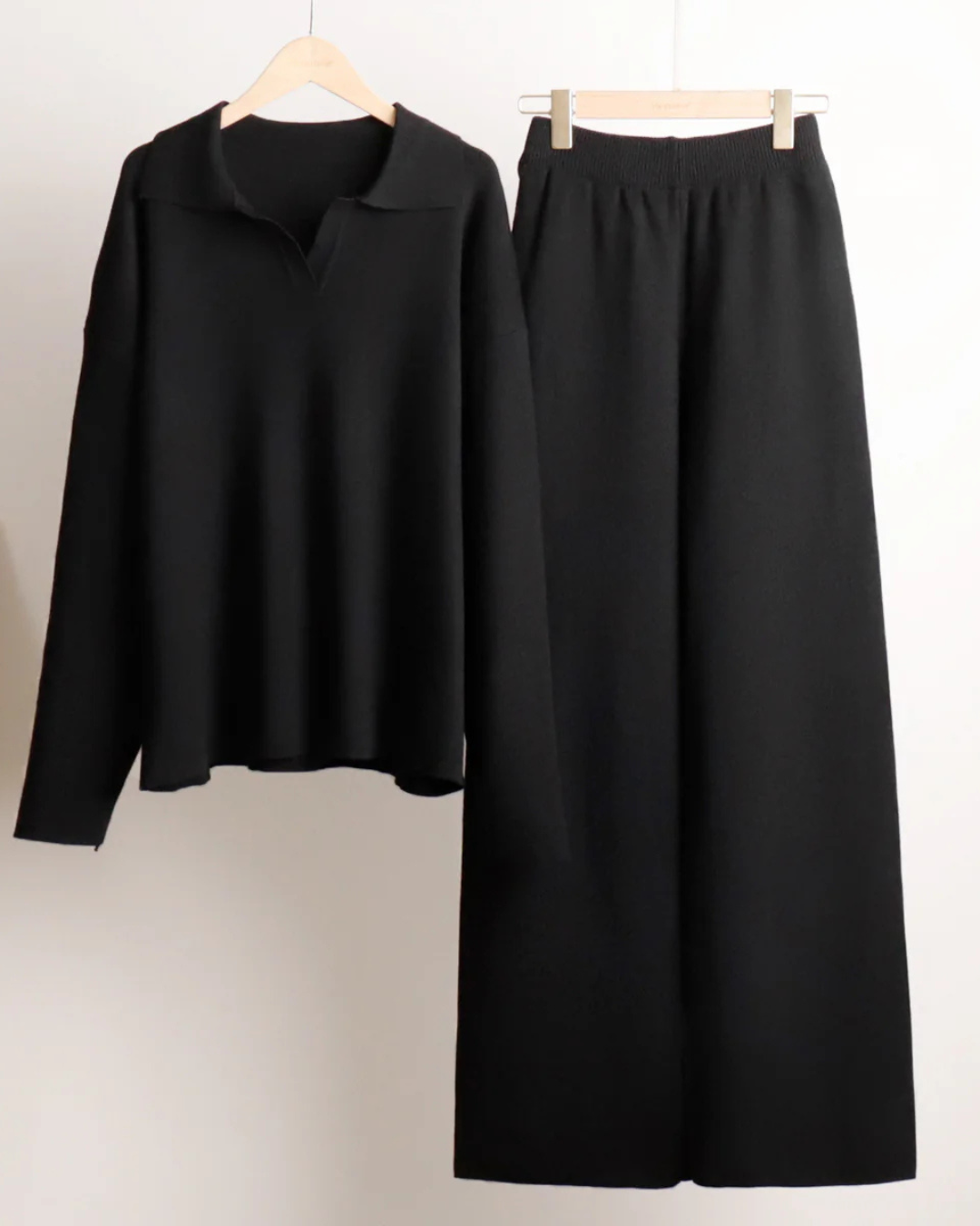 Conjunto de 2 Piezas para Mujer, Sudadera con Cuello de Polo y Pantalón de Pierna Ancha®