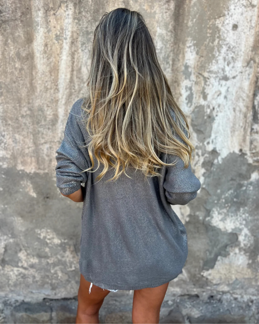 Jersey de Punto Brillante con Cuello en V para Mujer®