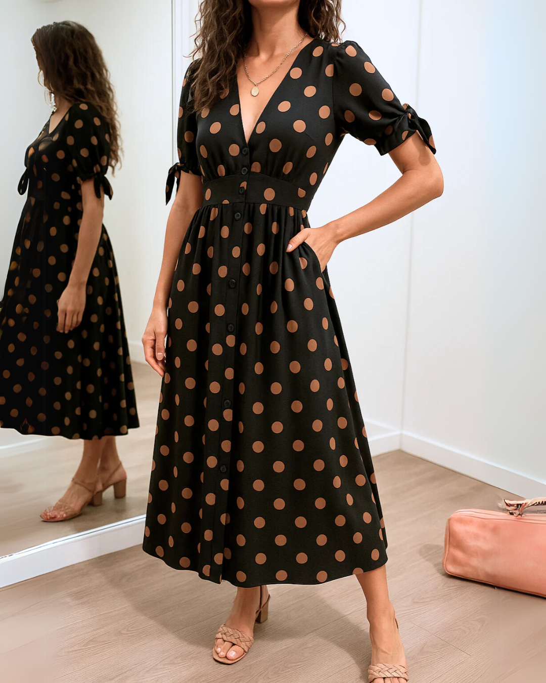 Vestido de lunares con escote en V cruzado