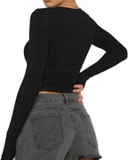 Camiseta corta ceñida de manga larga para mujer