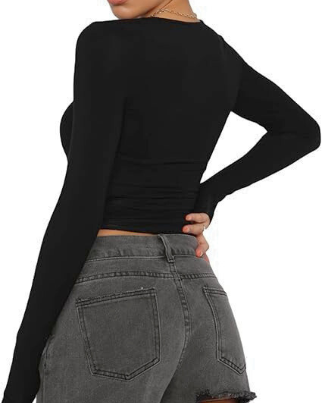 Camiseta corta ceñida de manga larga para mujer