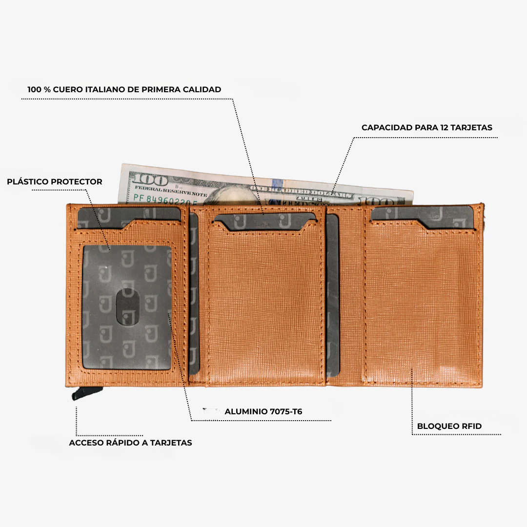 Cartera con protección RFID y expulsor automático de tarjetas®