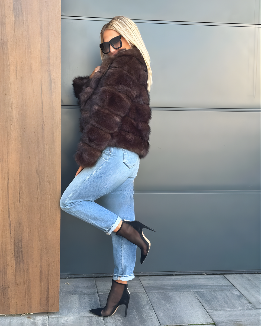 Abrigo de Piel Sintética Fina Con un Toque de Glamour y Calidez Ligera Para Mujer