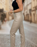 Pantalón de Cintura Alta de Cuero Sintético para Mujer®