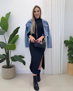 Vestido Largo y Ceñido con Abertura en la Pierna