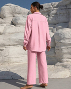 Conjunto de Camisa con Botones y Pantalón Ancho con Cintura Ajustada