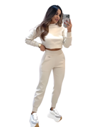 Conjunto de suéter crop de cuello alto y joggers para mujer