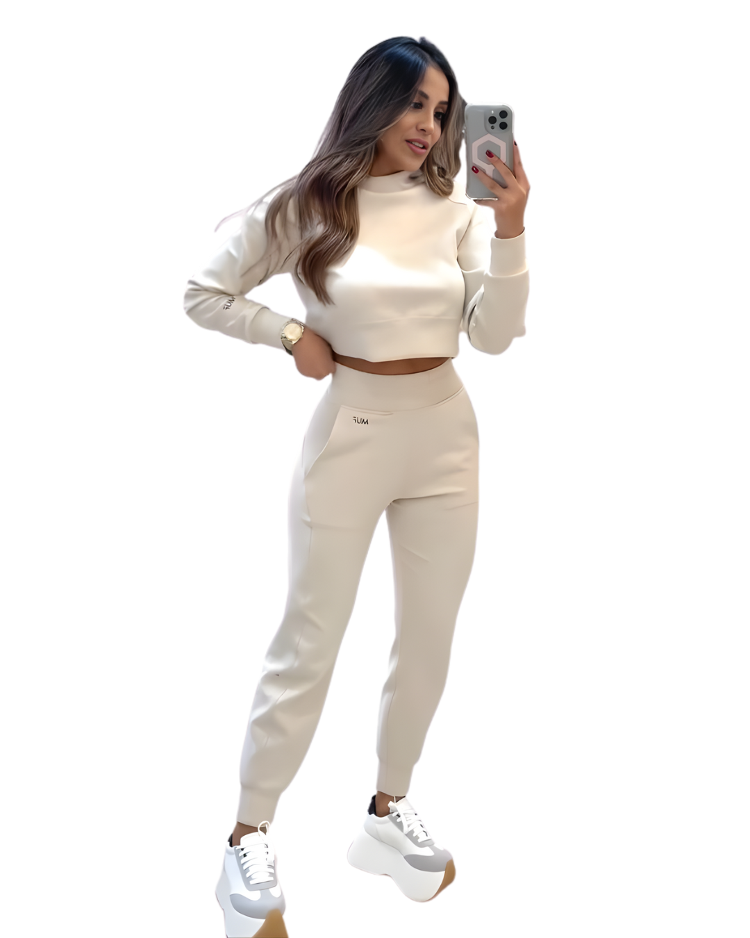 Conjunto de suéter crop de cuello alto y joggers para mujer