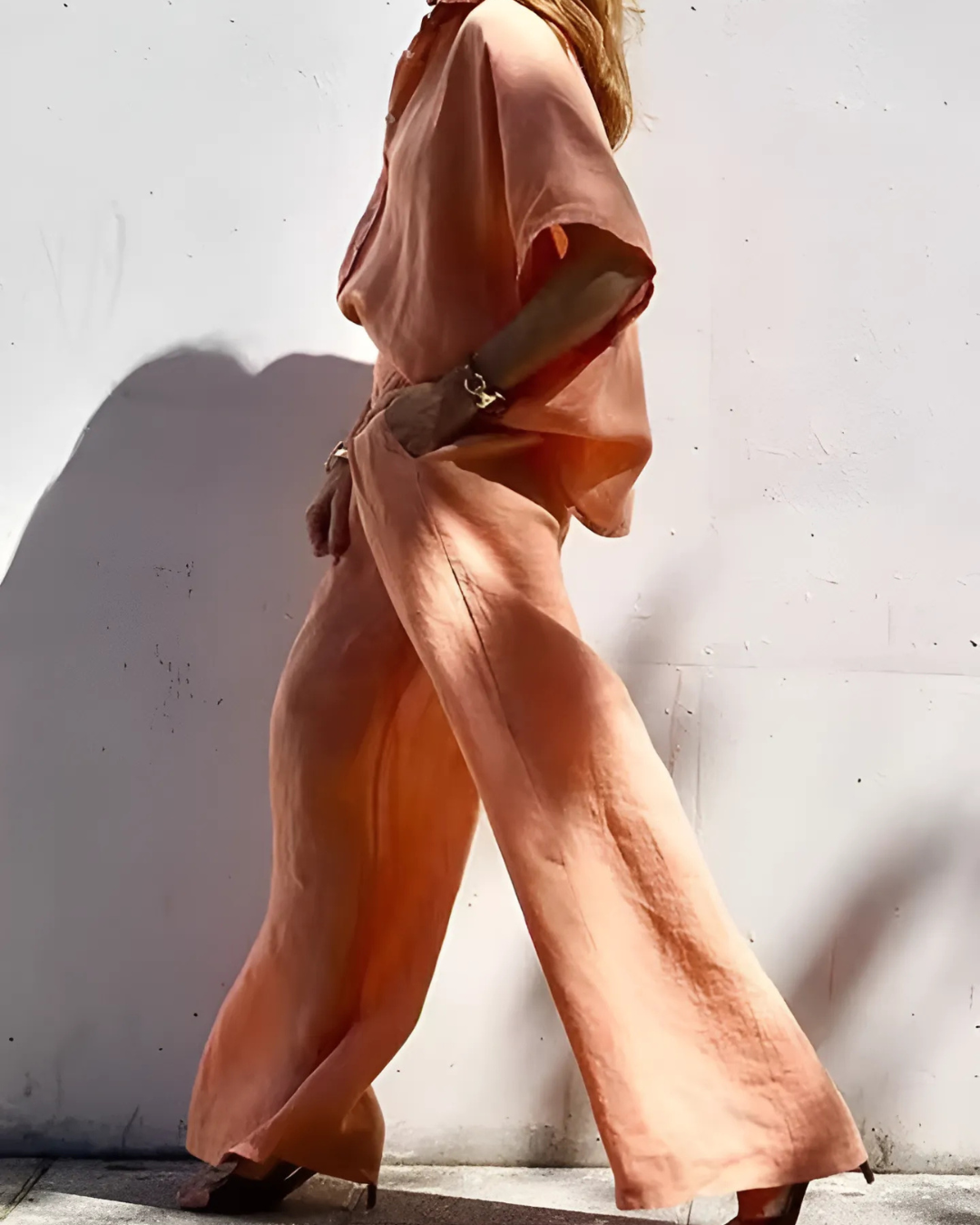 Conjunto de Camisa y Pantalón Holgado en Lino para mujer®