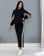 Conjunto holgado con top de manga larga y falda con abertura®