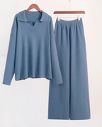 Conjunto de 2 Piezas para Mujer, Sudadera con Cuello de Polo y Pantalón de Pierna Ancha®