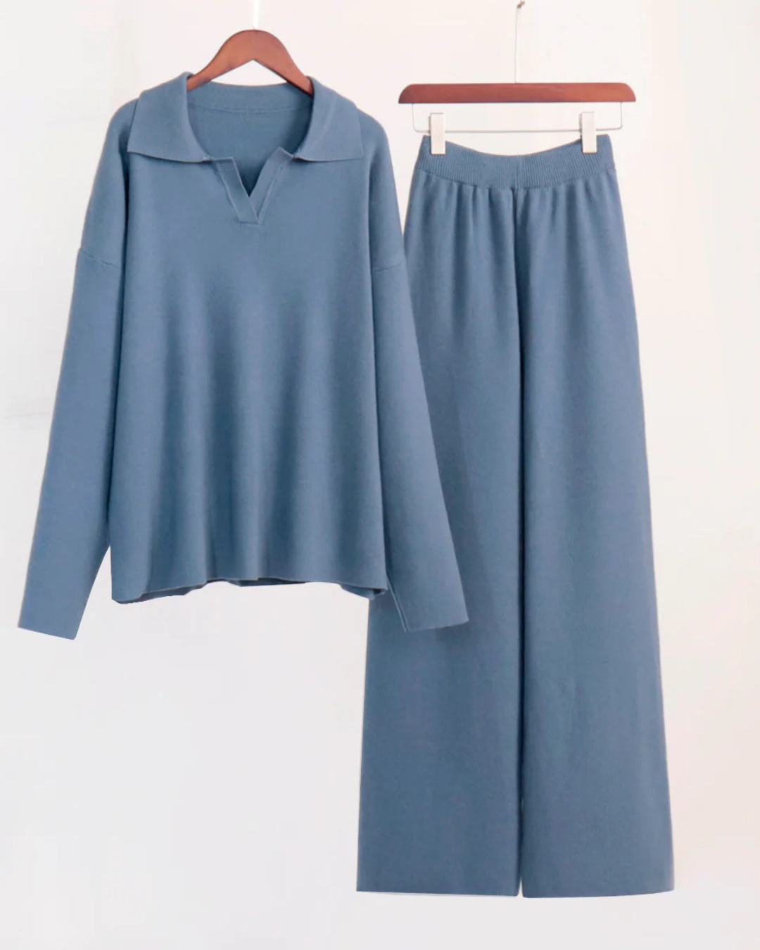 Conjunto de 2 Piezas para Mujer, Sudadera con Cuello de Polo y Pantalón de Pierna Ancha®