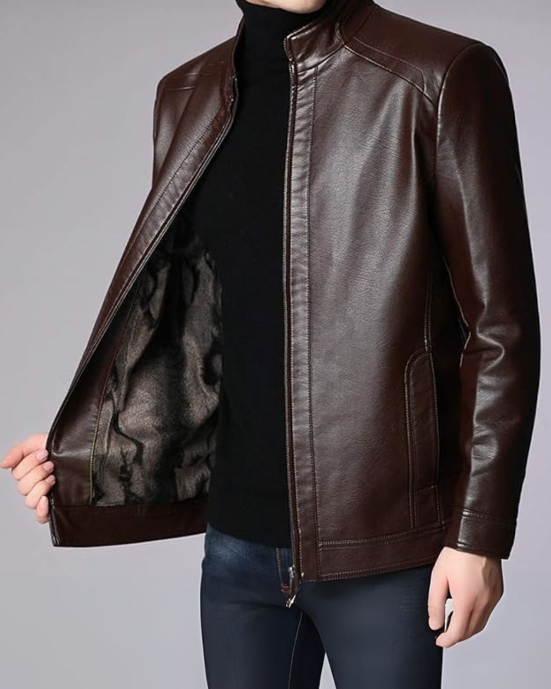 Chaqueta clásica de cuero para hombre