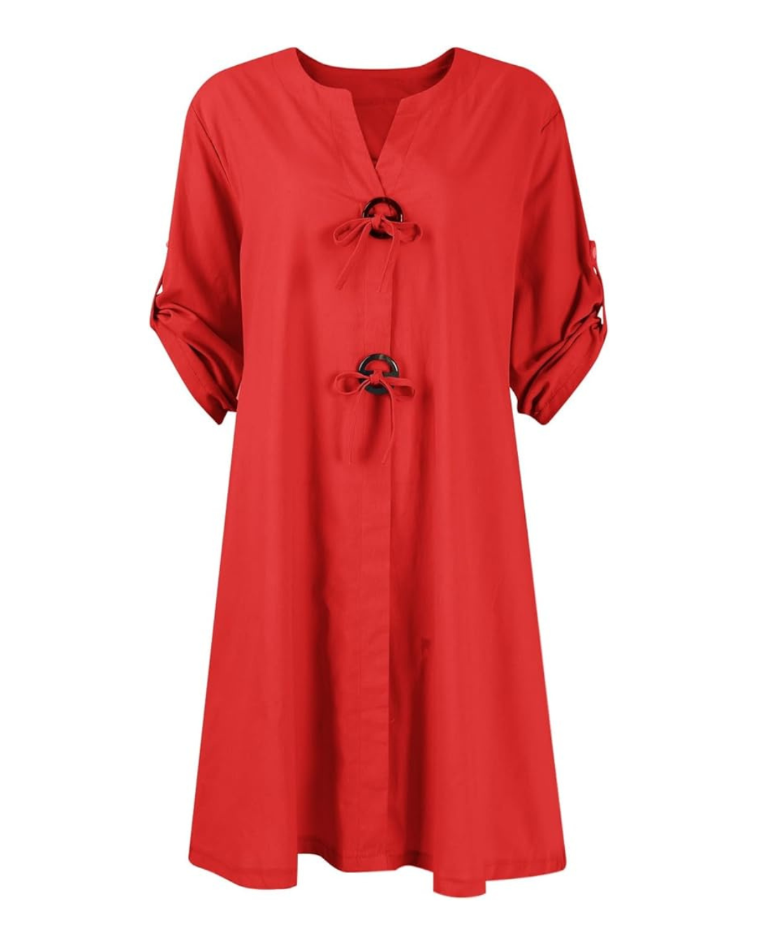 Vestido de lino con mangas largas y elegantes botones