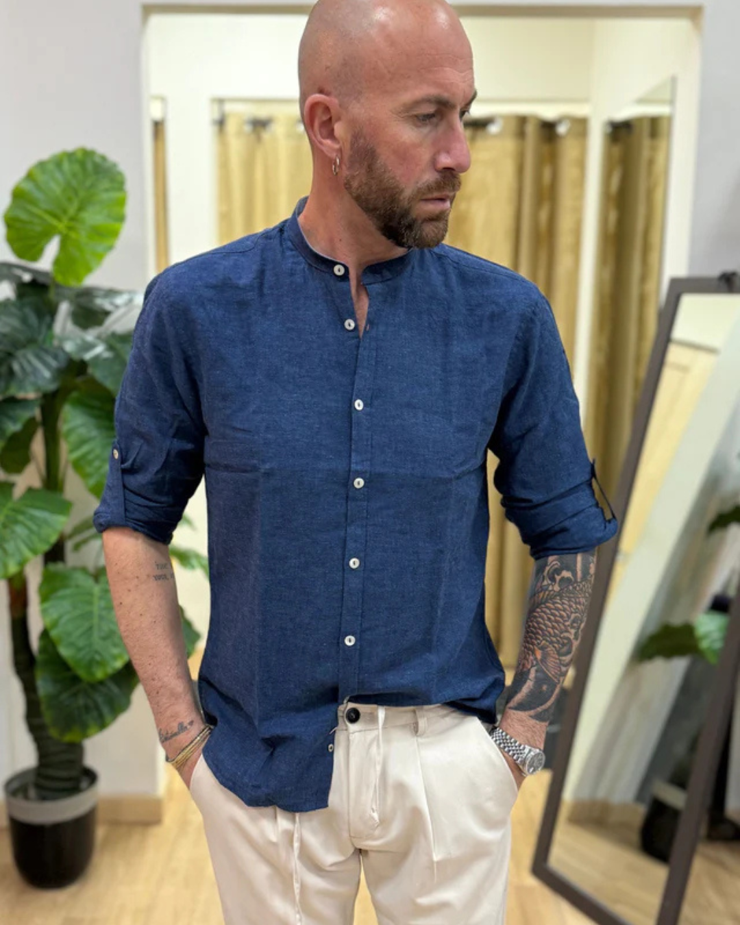 Camisa de Manga Larga en tejido de Lino para Hombre