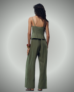 Conjunto de Lino Holgado con Tirantes Ajustables para Mujer