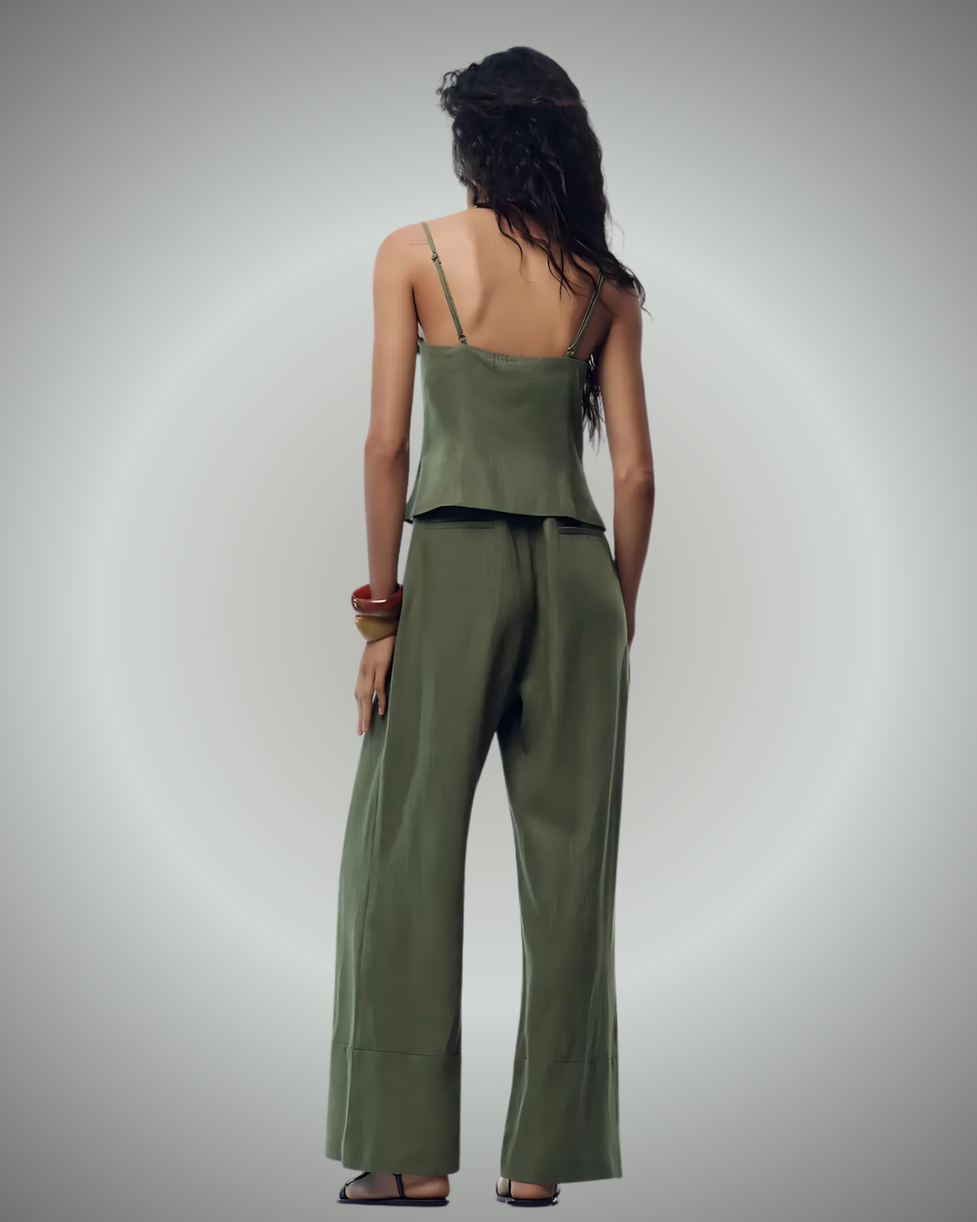 Conjunto de Lino Holgado con Tirantes Ajustables para Mujer