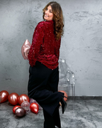 Camisa de Fiesta con Cuello y Lentejuelas de Purpurina para Mujer