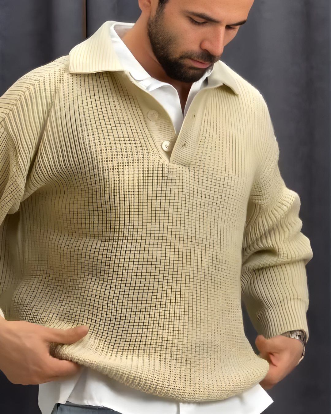 Jersey de punto con cuello polo para hombre