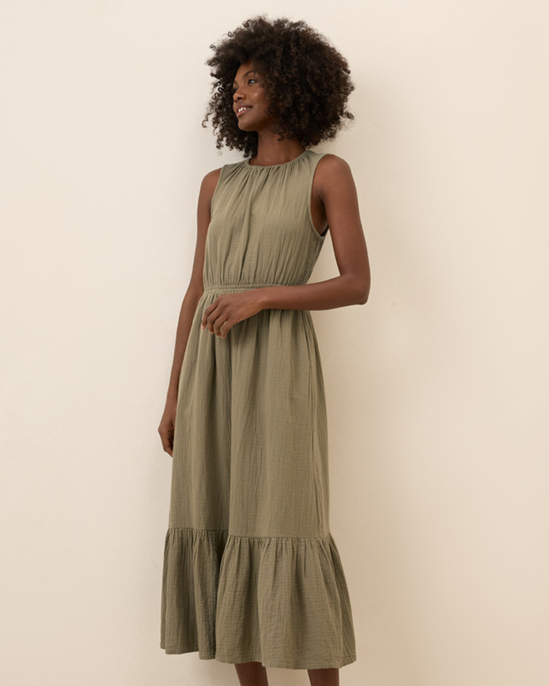 Vestido sin Mangas para Mujer en Lino con Volantes Ligero®