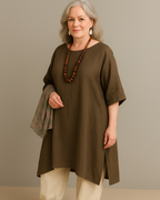 Camisa Suelta de Lino con Mangas 3/4 y Estilo Relajado