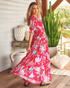 Vestido Largo con Escote en V y Mangas Elásticas®