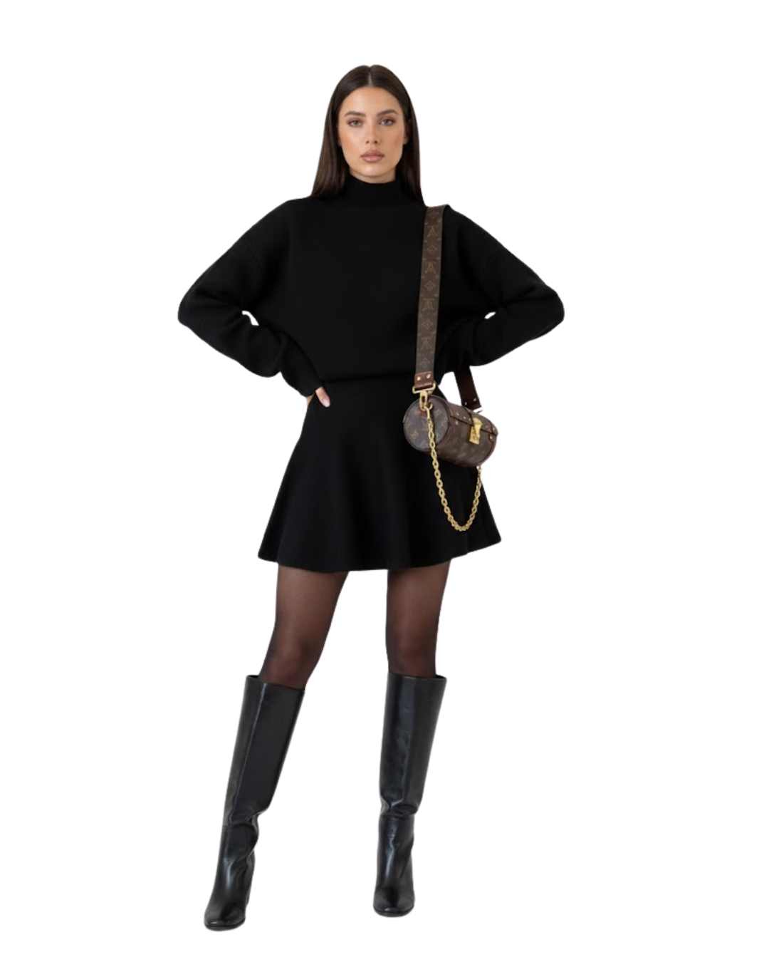 Vestido Mini de Punto de Manga Larga y Cuello Redondo para mujer®