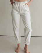 Pantalón Mom Fit con Cintura Elástica y Dobladillo Enrollado para Mujer