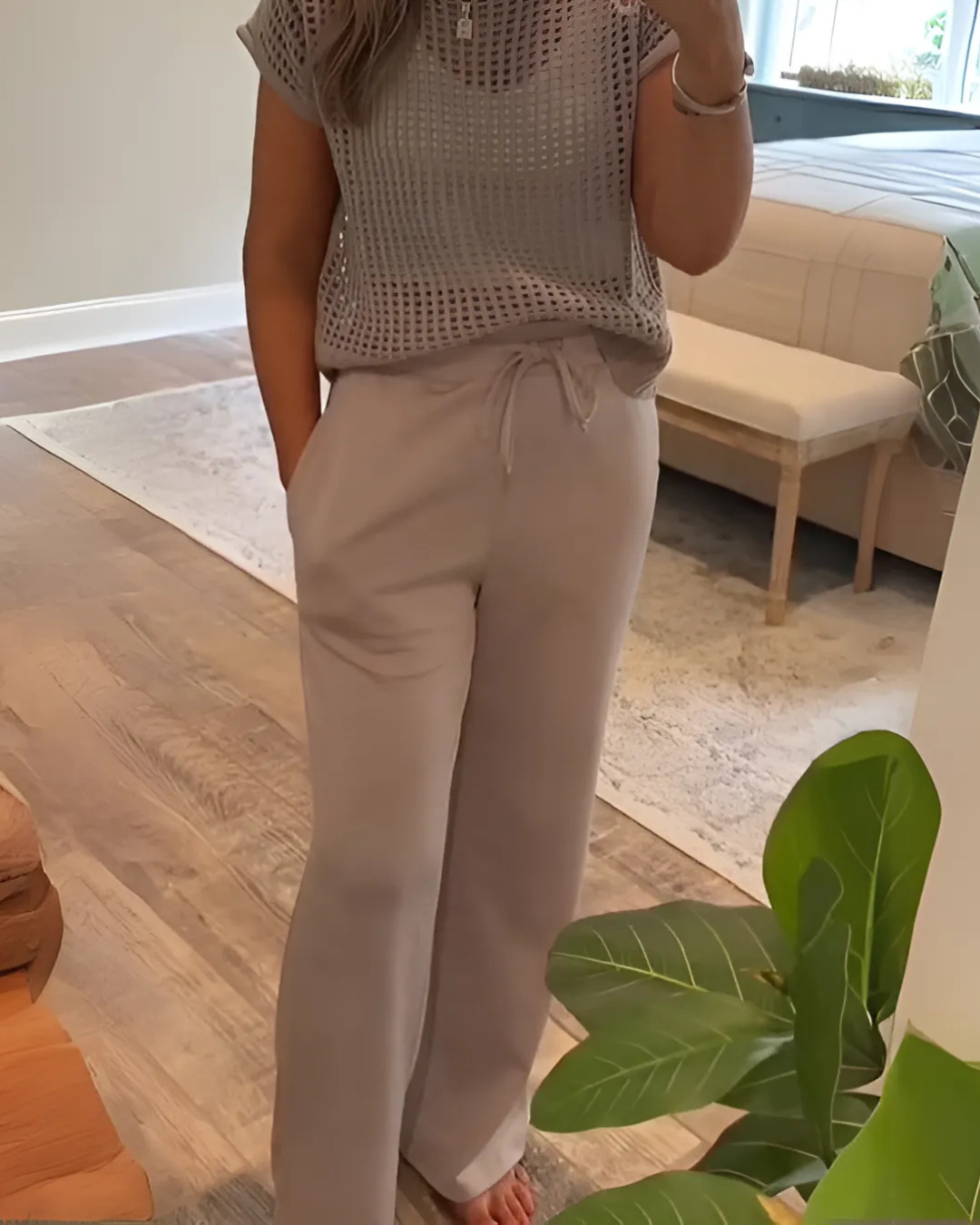 Conjunto de Camisa de punto en Crochet y Pantalón para Mujer