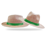 Sombrero de ala ancha en lino con detalle en cuero