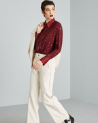 Camisa de Fiesta con Cuello y Lentejuelas de Purpurina para Mujer