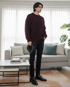 Suéter de Punto Clásico con Cuello Redondo Para Hombre