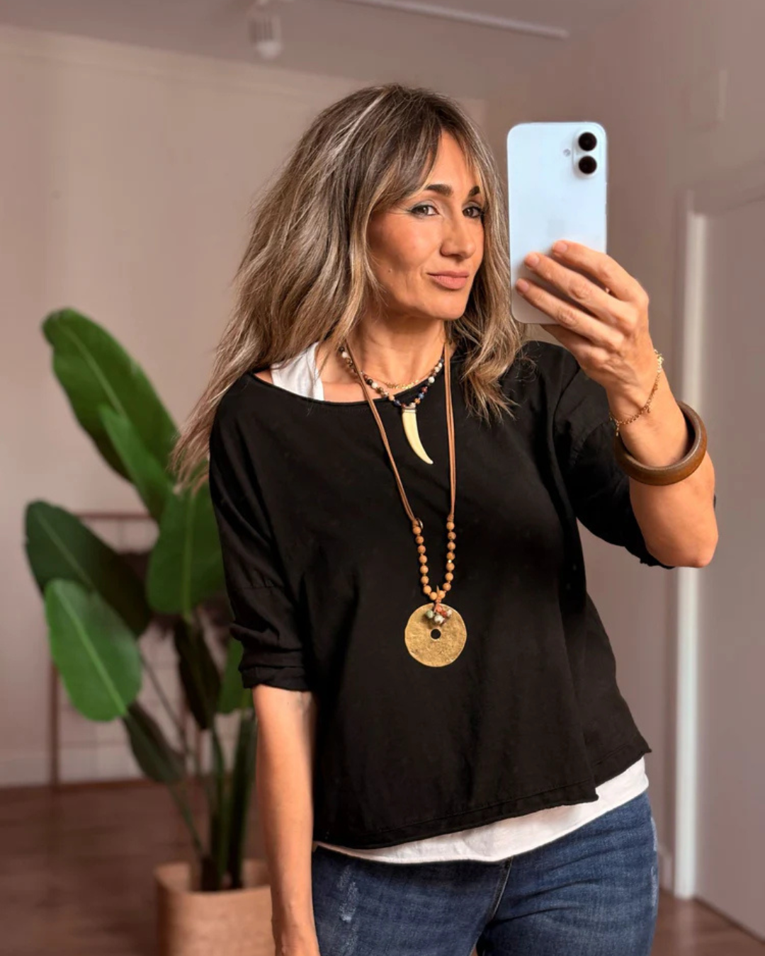 Camiseta 2 en 1 de Manga Larga para Mujer con Dobladillo