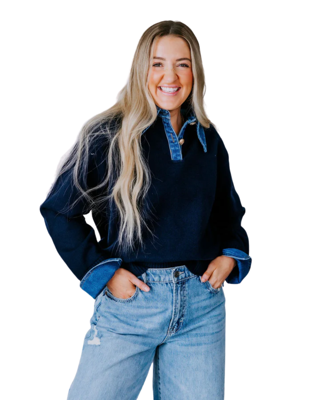 Camisa Manga Larga con Detalles en Mezclilla