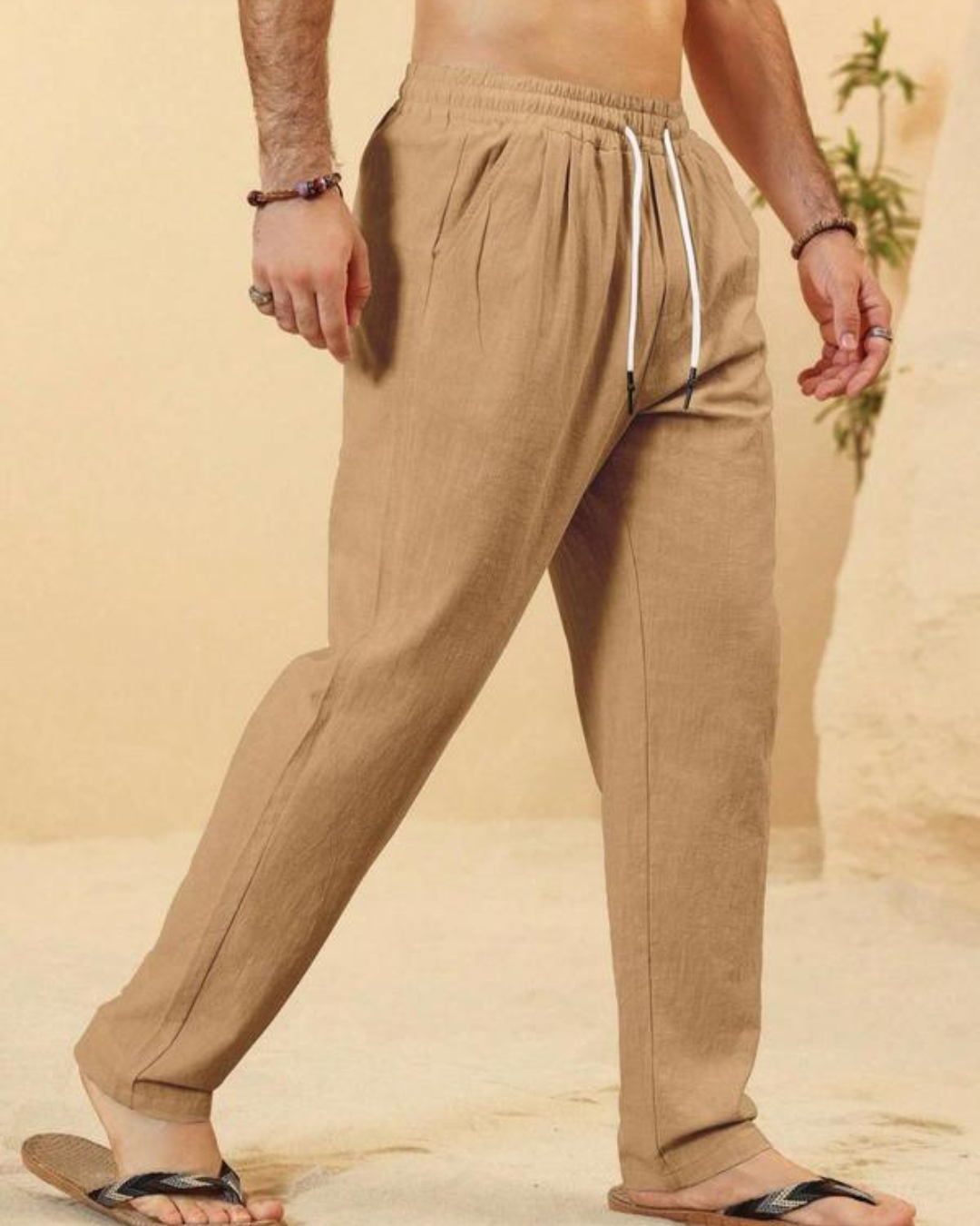 Pantalón Largo de Lino con Cintura Elástica y Ajuste Relajado para Hombre