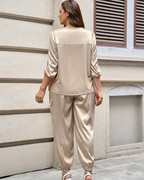 Conjunto Casual de Verano para Mujer de 2 Piezas con Camisa de Manga 3/4 y Pantalón Capri con Cordón de Ajuste®