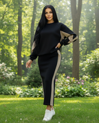 Conjunto holgado con top de manga larga y falda con abertura®