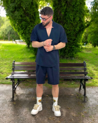 Conjunto De Short y Camisa 3/4 con Acabado en Lino para Hombres