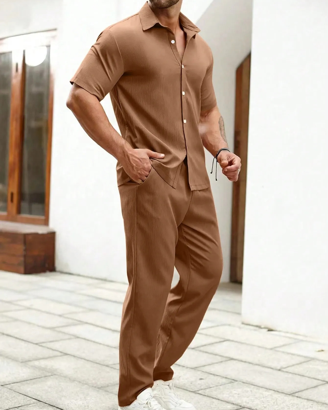 Conjunto de camisa de manga corta y pantalón con cintura ajustable