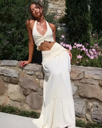 Conjunto con cuello halter de escote en V y falda larga para mujer