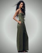 Conjunto de Lino Holgado con Tirantes Ajustables para Mujer