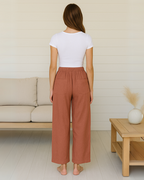 Pantalón Anchos de Lino para Mujer con Bolsillos