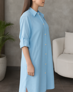 Vestido Camisero Holgado de Tela Fresca