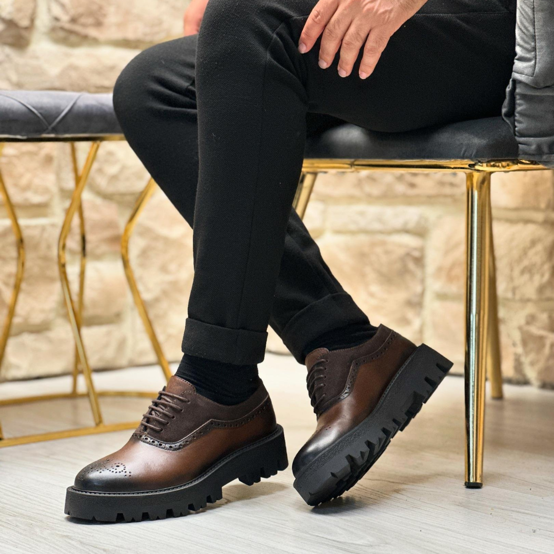 Zapatos casuales clásicos de cuero genuino y ante para hombre
